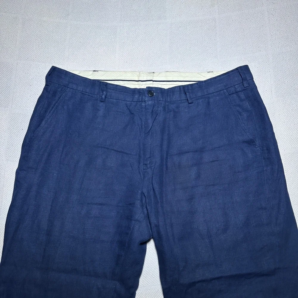 Polo Ralph Lauren Dress Pants 38x27 100% Linen Relaxed Straight Navy Chino Pants